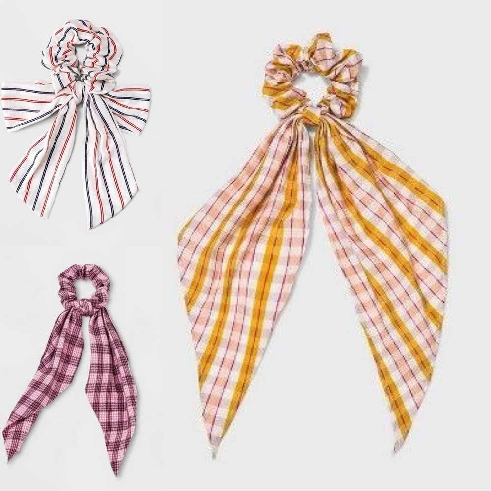 Hair Twister Scrunchie Bundle – Plaid & Stripe Scarf Tie Set of 3